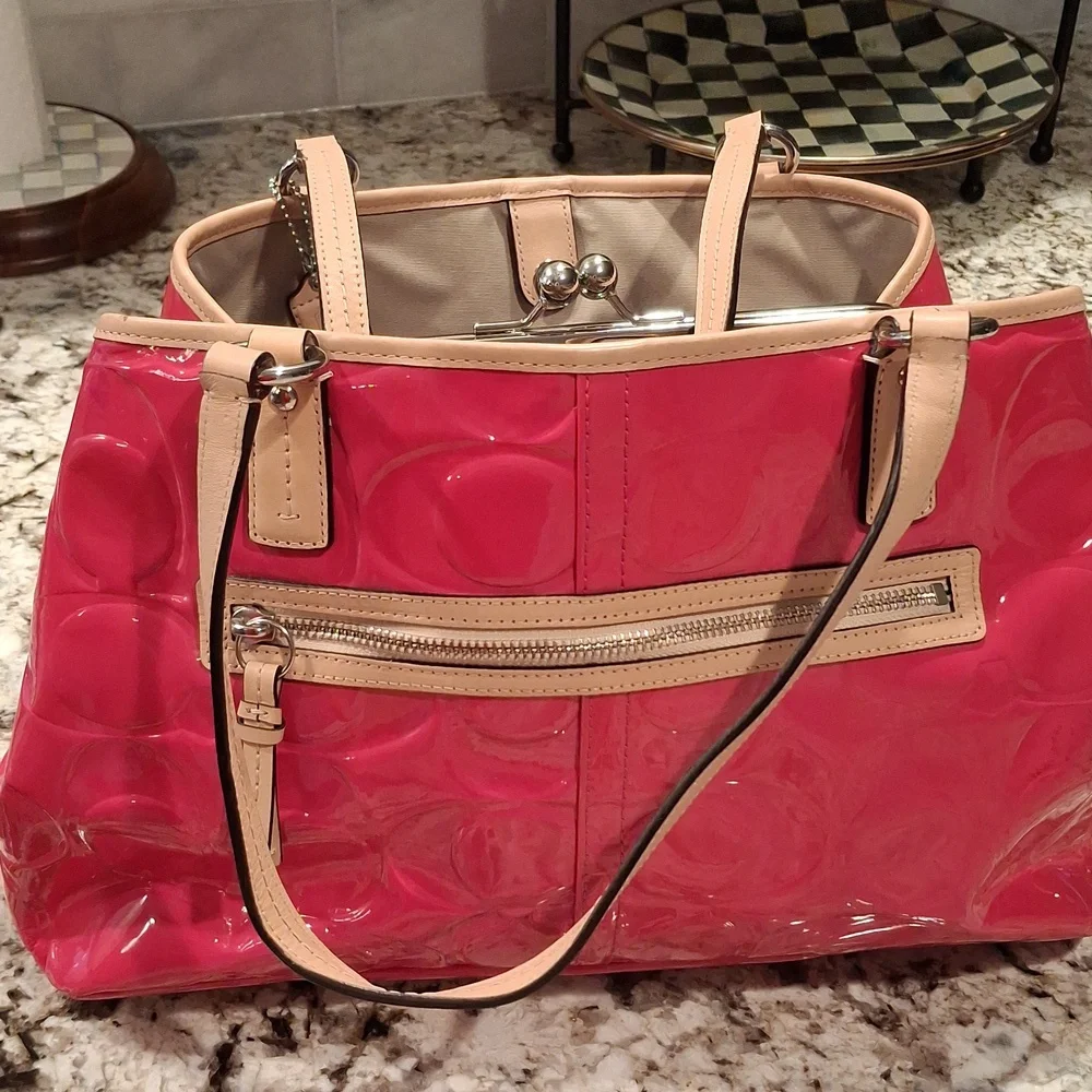 Coach Pink Patent Leather Tote Bag Darena